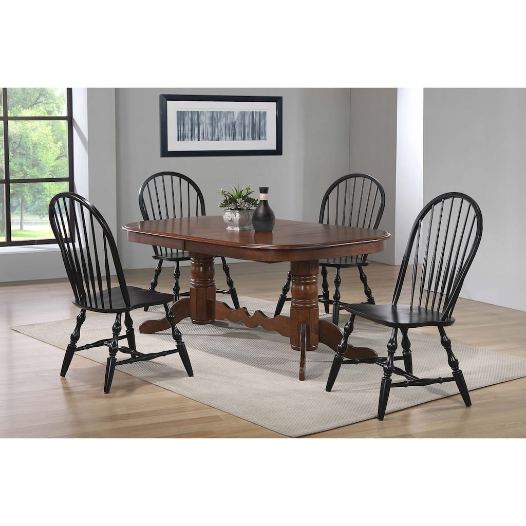 30 in. H, 11 -Piece Brown Round Wood Top with High Windsor 10 Seating Dining Room Set
