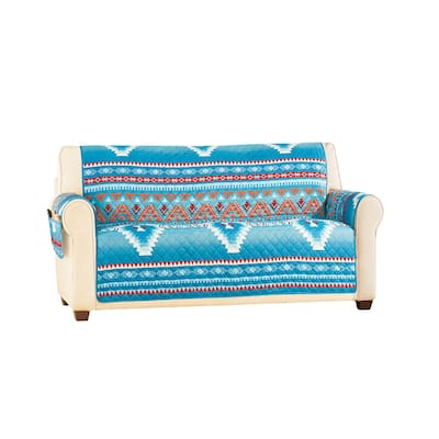 Quilted Turquoise Southwest Aztec Furniture Cover - Loveseat