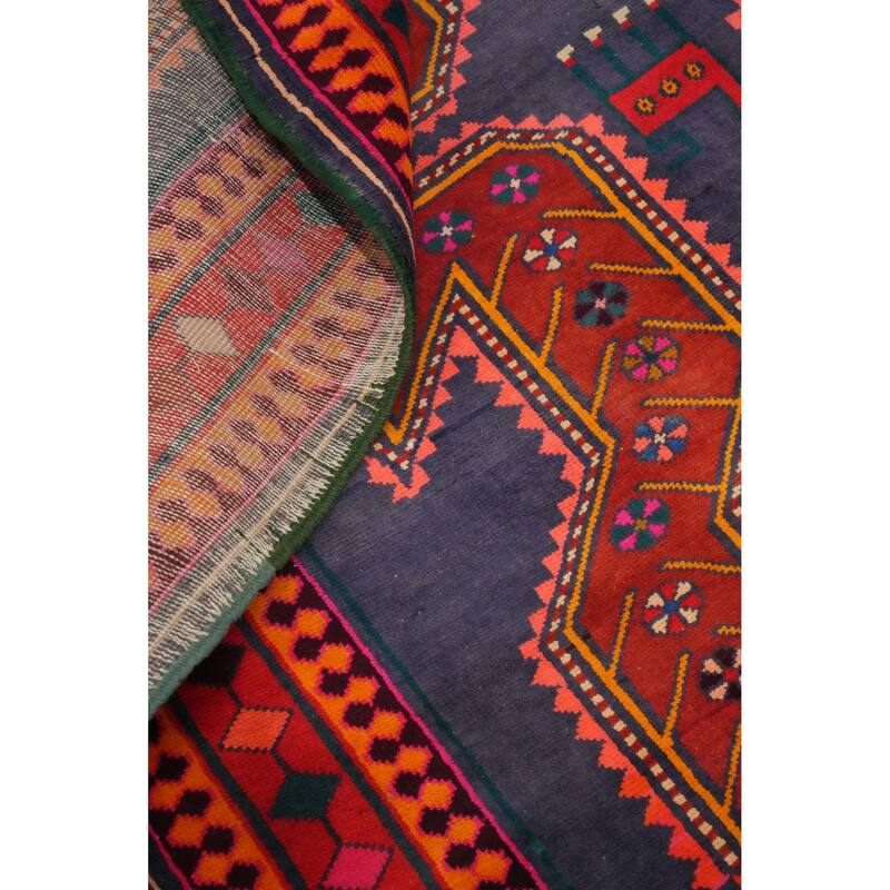 Hand Knotted Oriental 100% Wool Carpet Traditional Tribal Navy Blue & Blues Meshkin Area Rug - 10' 1'' X 4' 7''