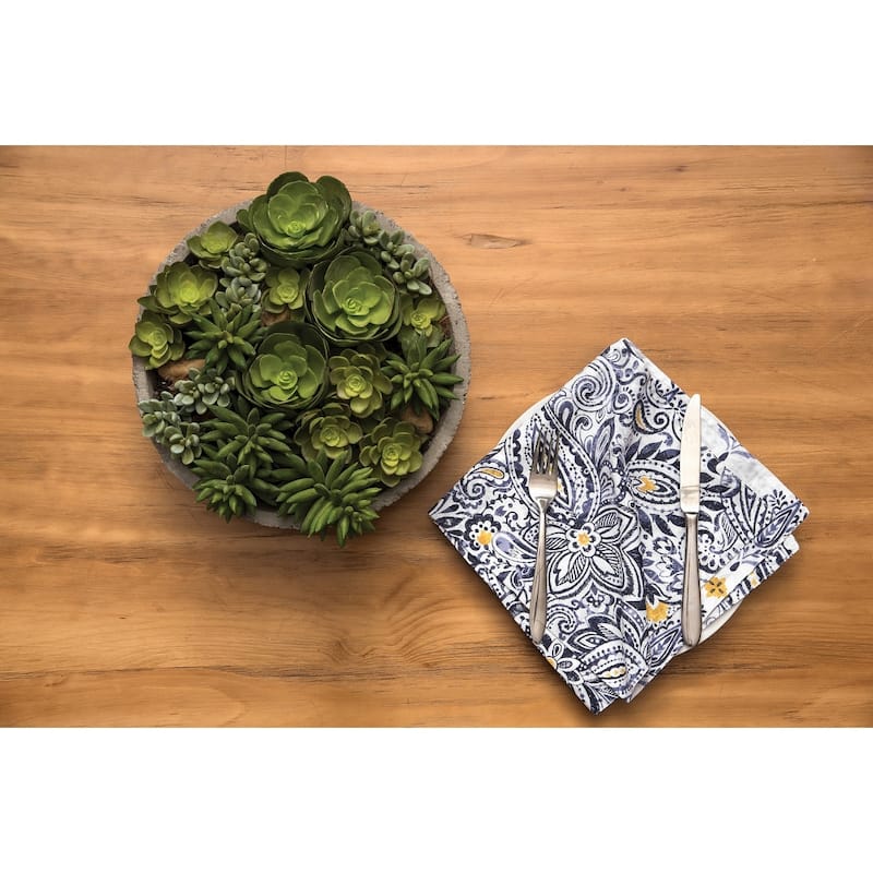 20" x 20" Serena Napkin Set of 6 Blue and Yellow Floral Pattern Cotton Machine Washable - 20" x 20"