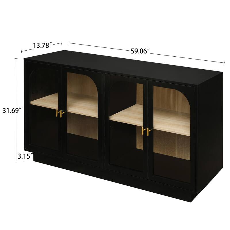 Display Cabinet Storage Cabinet Buffet Sideboard with Acrylic Door & Adjustable Shelves, Black Display Case TV Console Table