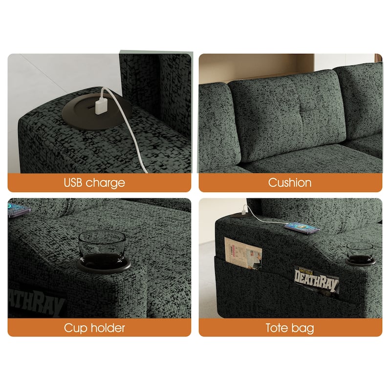 Convertible Combination Sofa Sofa L-Shaped Sofa with Footstools with Storage, 3-Seater Combination Sofa