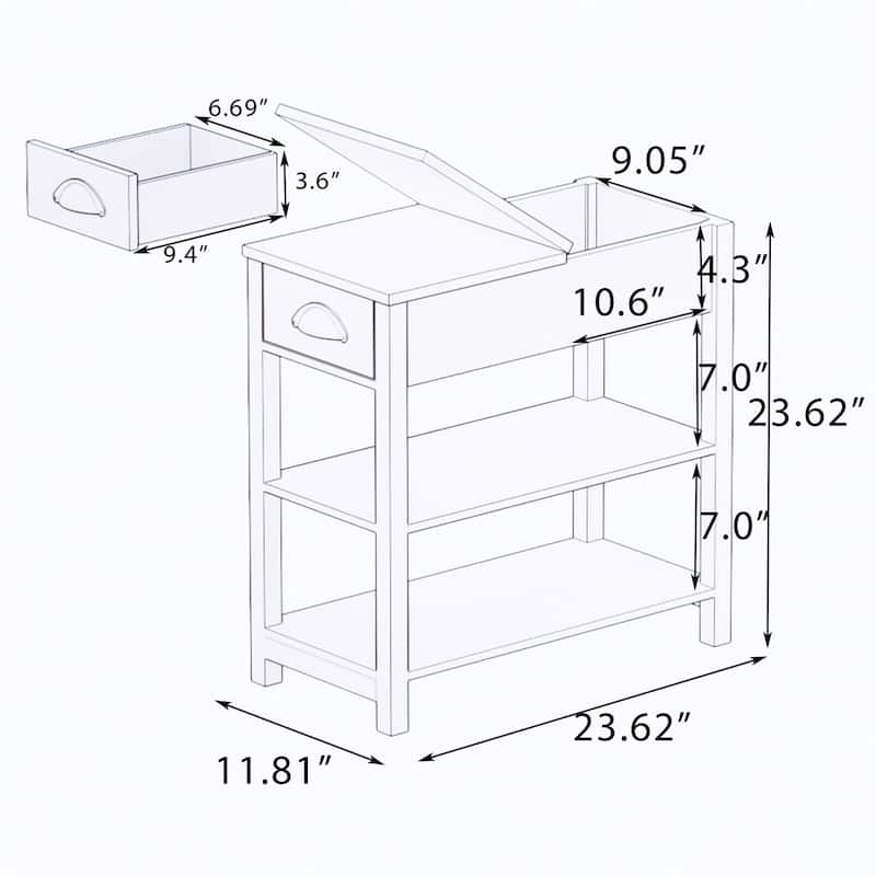 Narrow Flip Top Side Table with Drawer End Table with 2-Tiers Open Storage Shelves Sofa Table for Living Room,Bedroom