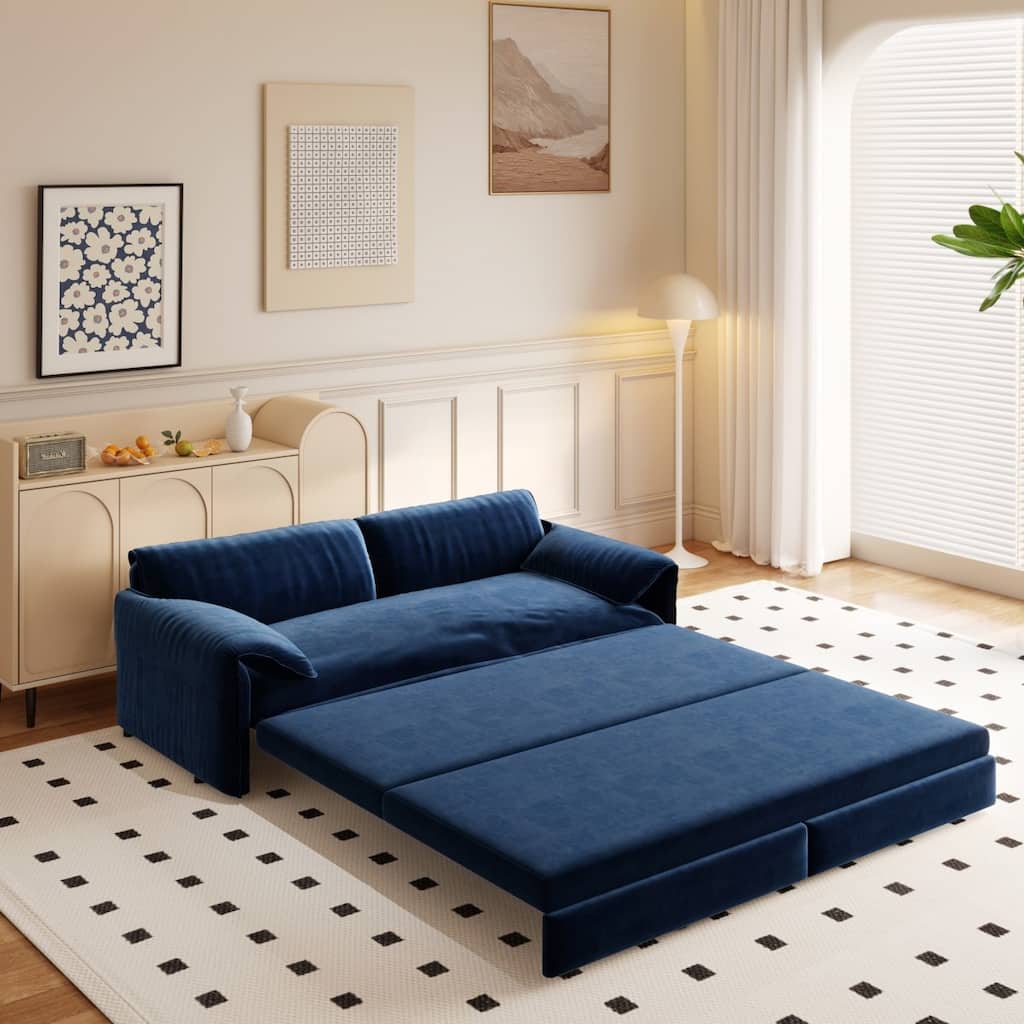 66" Velvet 3-in-1 Convertible Sofa Bed with Side Storage