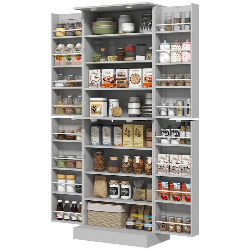 65" Kitchen Pantry Cabinet, Modern Storage Cabinet with Doors and Shelves, Freestanding Cupboard for Dining Room, Gray