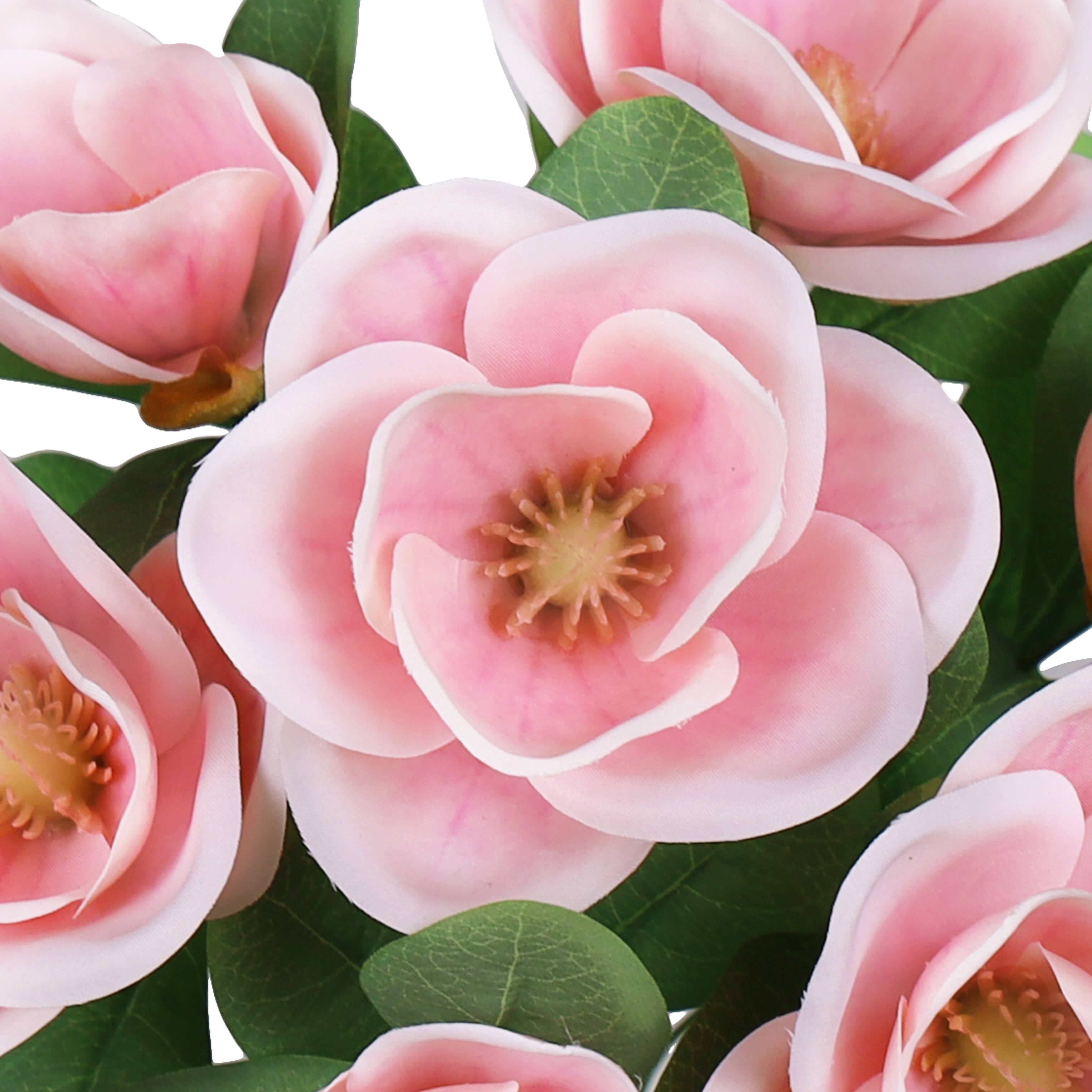 Set of 2 Pink Artificial Magnolia Flower Stem Bush Bouquet 16in 16" L