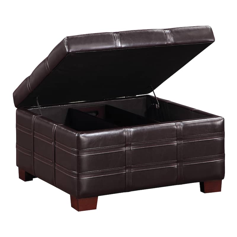 Detour Strap Square Storage Ottoman in Faux Leather