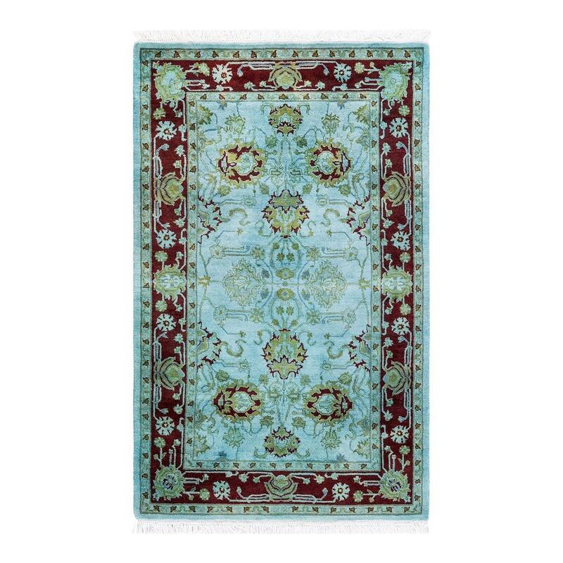 Overton Hand Knotted Wool Vintage Inspired Modern Contemporary Overdyed Blue Area Rug - 2' 7" x 4' 2"