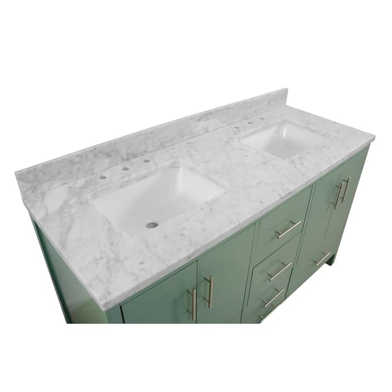 KitchenBathCollection California 60" Double Bathroom Vanity with Carrara Marble Top