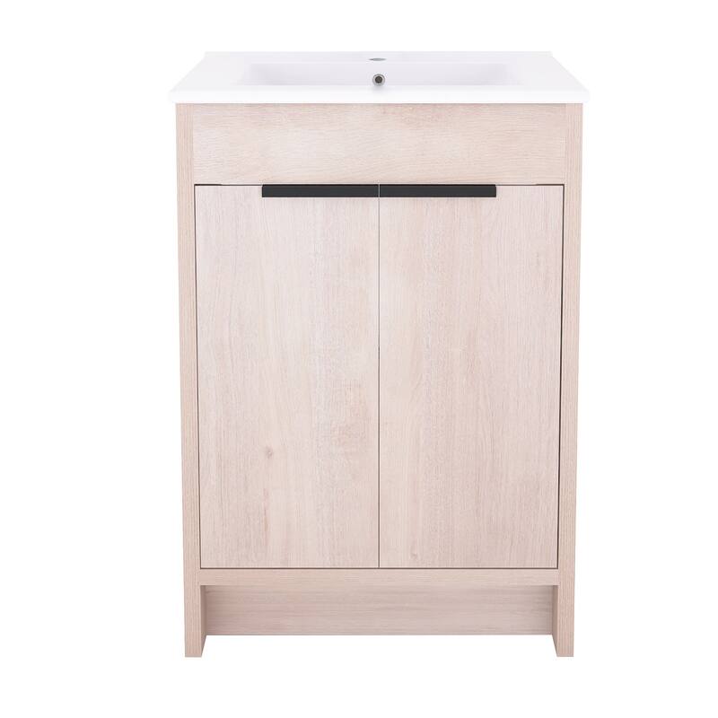 Freestanding Plywood Bathroom Vanity Set in Plain Light Oak with Integrated Sink