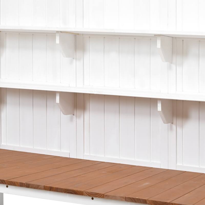 Potting Bench with Hutch, 50.2" Solid Fir Wood Garden Workstation, 2 Shelves, 2 Cabinets, 3 Side Hooks, Outdoor Planting Table