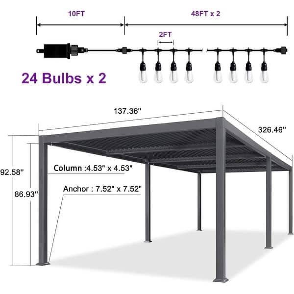 dimension image slide 12 of 36, PURPLE LEAF Outdoor Louvered Pergola with Adjustable Metal Roof for Patio Pergola