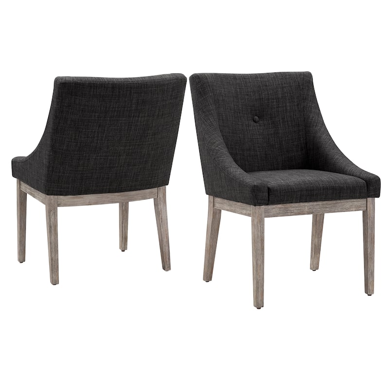 Voyager Button Tufted Slope Arm Linen Dining Chair (Set of 2) by iNSPIRE Q Artisan - Antique Grey Oak Finish - Dark Grey