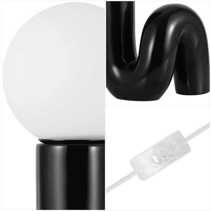Katya 18" Scandinavian Minimalist Ceramic Spiral Tube LED Table Lamp, by JONATHAN Y