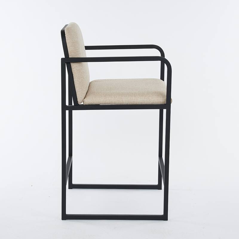 Fabric Counter Height Bar Stools (Set of 2） with Armrests, Metal Frame, and Padded Seats