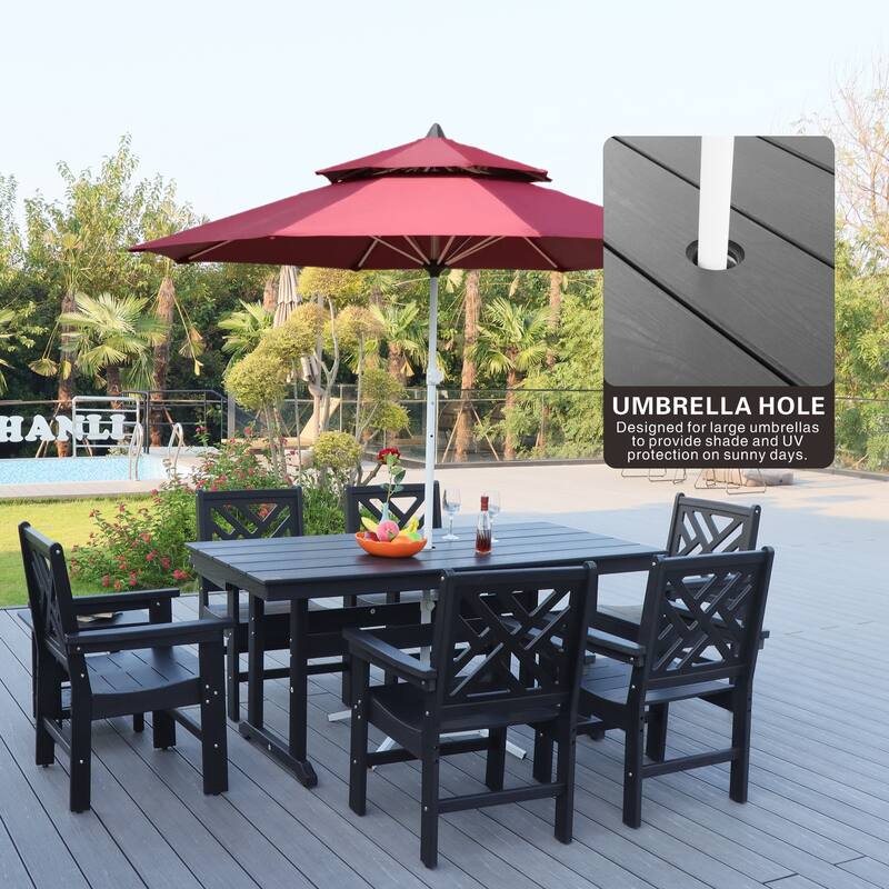 7 Piece Patio Outdoor Furniture Set, Garden Outdoor Dining Table Set with 6 Chairs, Dining Table with Umbrella Hole