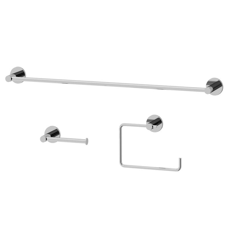 VIGO Cass 3-Piece Bathroom Hardware Accessory Set with 24 in. Towel Bar, Toilet Paper Holder, Hand Towel Holder - Chrome