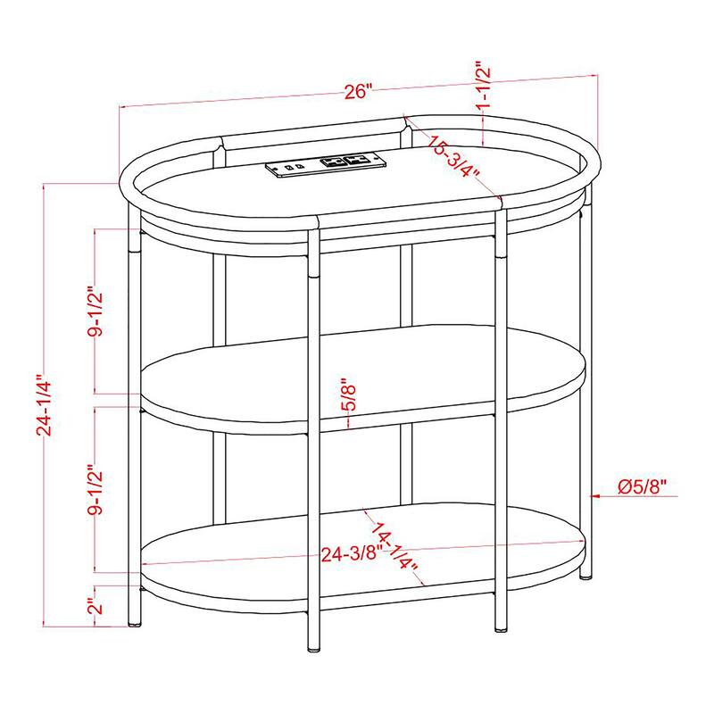 Moore Industrial Brown 26-inch Steel 3-Tiered Side Table with USB Ports and Outlets by Furniture of America