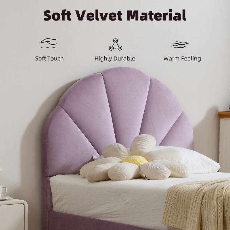 Upholstered Bed with Unique Seashell Headboard - Purple - Twin