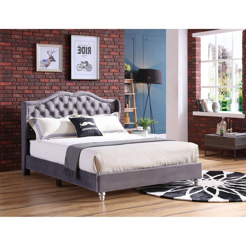 Queen Faux Jewel Tufted Panel Bed - 86" - Gray