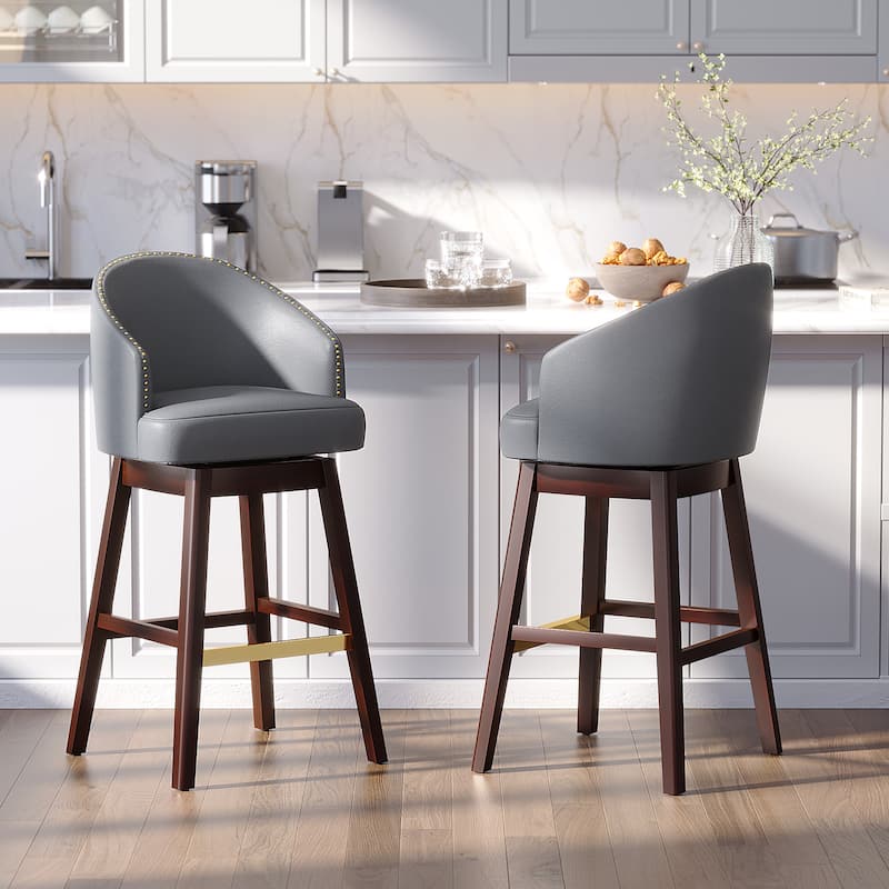 26.4"/31.9"H Height Upholstered Solid Wood Swivel Bar Stools