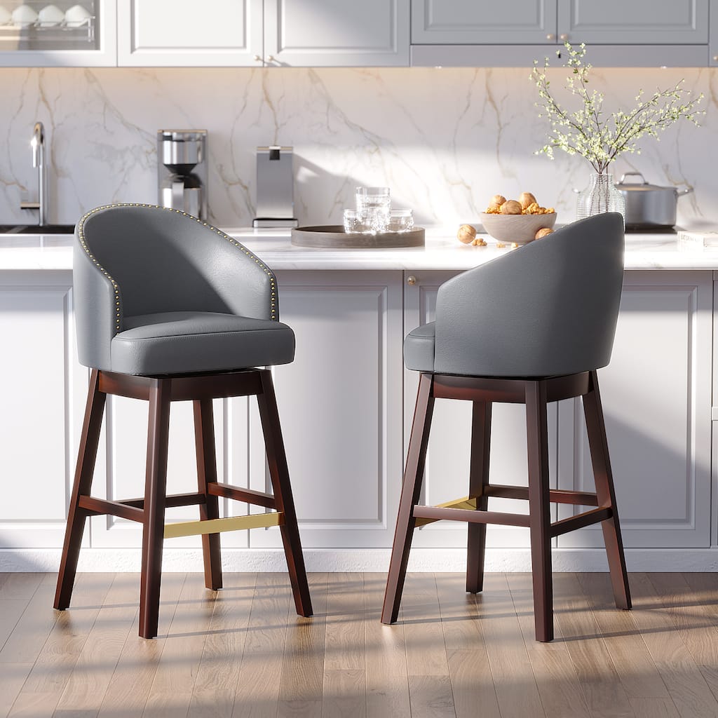 26.4"/31.9"H Height Upholstered Solid Wood Swivel Bar Stools