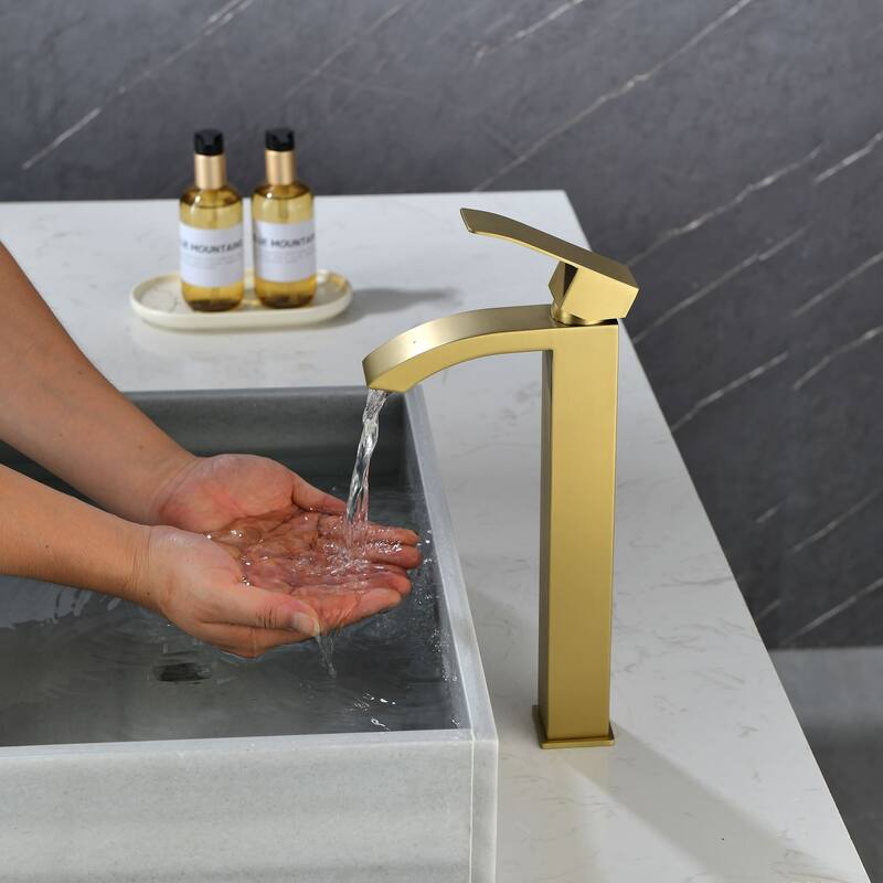 Single Hole Bathroom Vessel Faucet 1 Handle Bathroom Vessel Sink Faucet Waterfall Modern Basin Vanity High Tall Taps No Drain