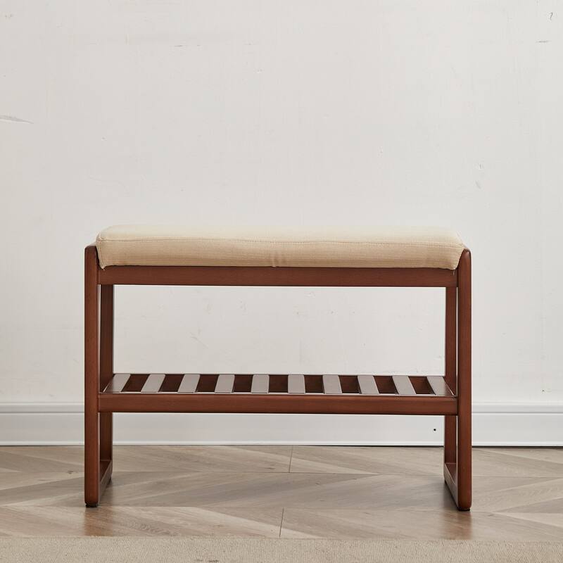 GDFStudio - Cedric Beech Wood Entryway Shoe Bench with Cushion
