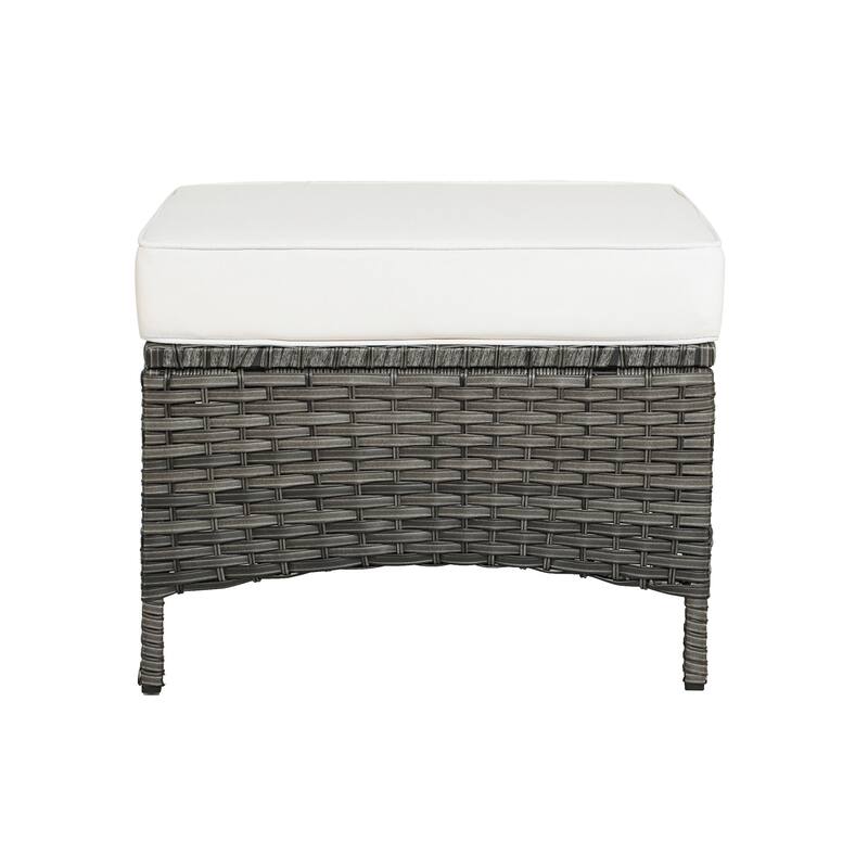 Outdoor Rattan Wicker cushioned Footstool Ottomans Set of 2