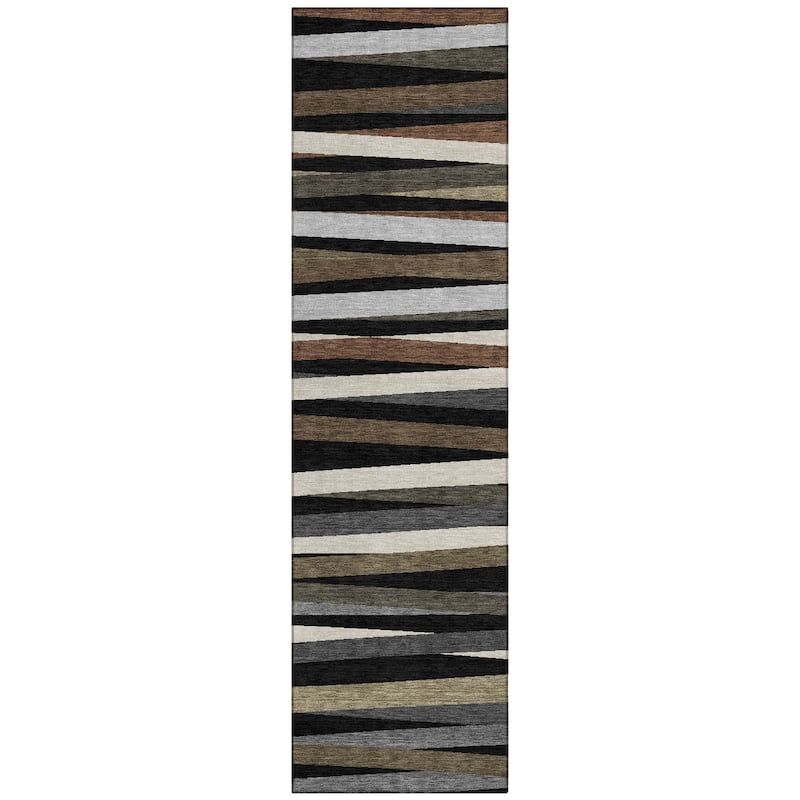 Machine Washable Indoor/ Outdoor Modern Stripes Chantille Rug