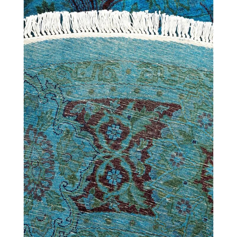 Overton Hand Knotted Wool Vintage Inspired Modern Contemporary Overdyed Blue Round Area Rug - 6' 1" x 6' 1"