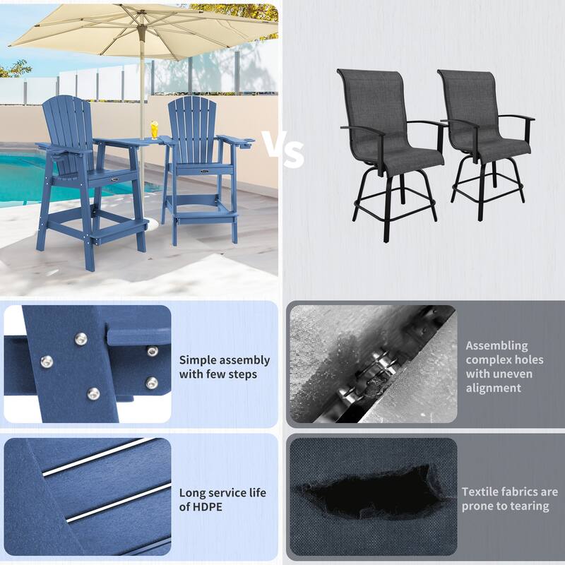 Vrakae Tall Adirondack Bar Stool Chair with Cup Holder
