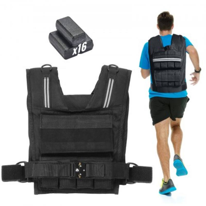 Black Nylon Weighted Vest with Metal Buckle and Reflective Stripes - 35 lbs