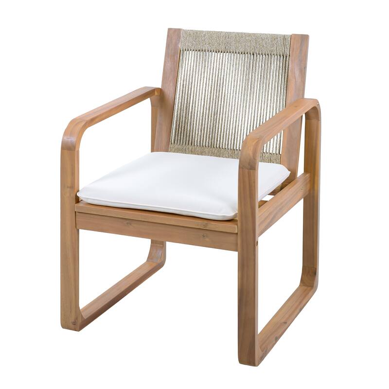 Christopher Knight Home - Ronan Outdoor Acacia Wood Dining Set with Rope Back Chairs & Curved Leg Dining Table, Teak Finish