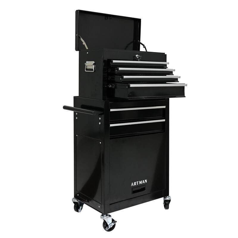Detachable 6 Drawer Rolling Tool Cart w/ Bottom Cabinet,Foldable Doors