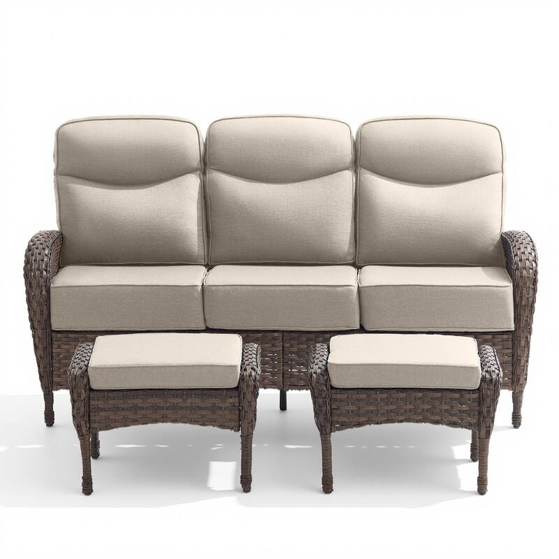 Pocassy Outdoor Wicker Patio Sofa with Ottomans