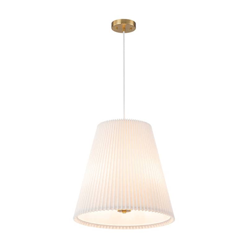 Scandinavian White Linen Pleated Conical Lantern Chandelier
