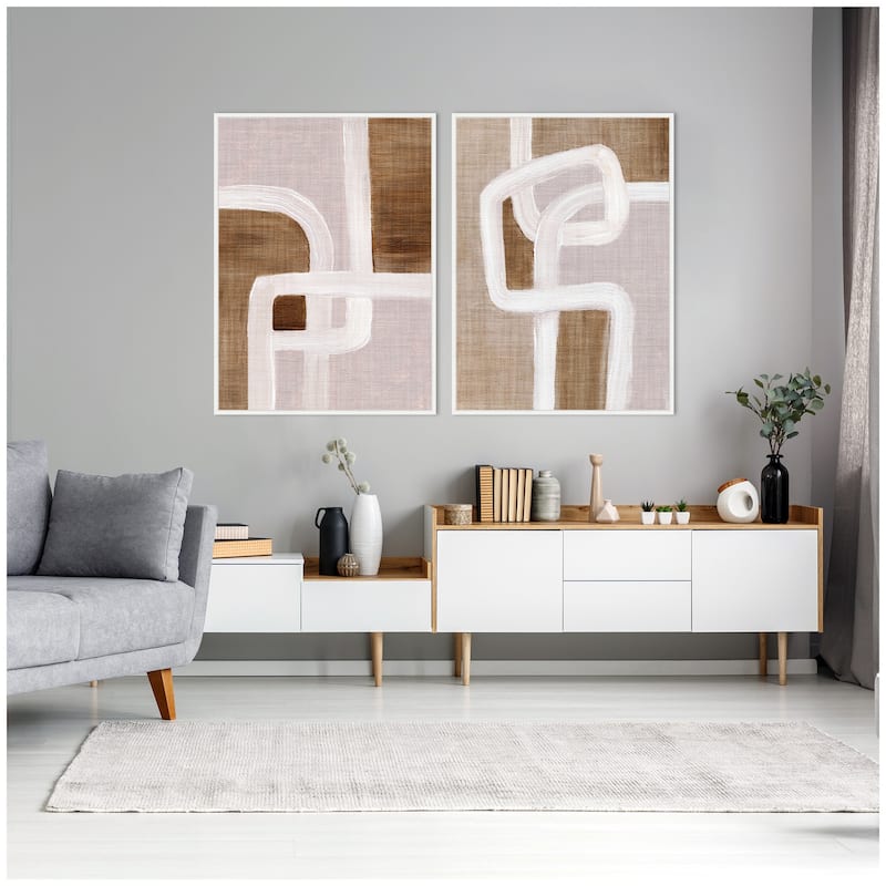Kate and Laurel Sylvie Rhythmic Lines I and II Framed Canvas Art Set by Nikita Jariwala