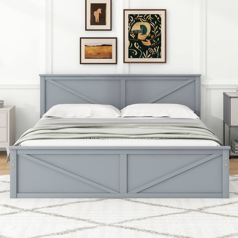 King Size Wooden Platform Bed Frame with Four Storage Drawers and Headboard, No Box Spring Required, Bedroom Furniture