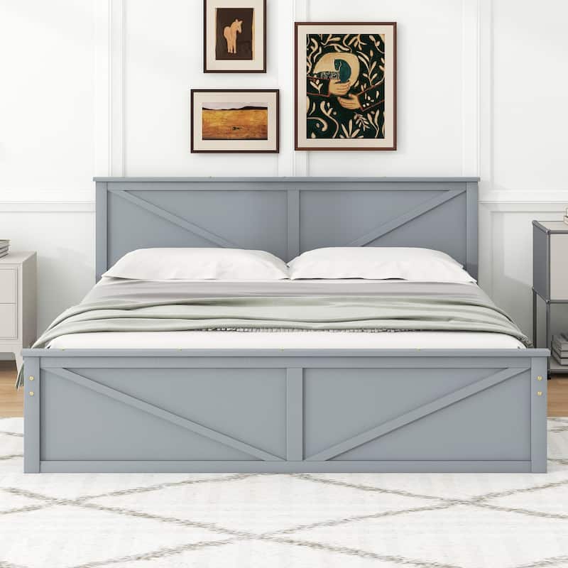 Wooden Platform Bed with Four Storage Drawers