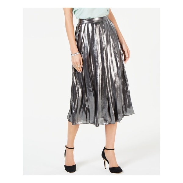 MICHAEL KORS Silver Below The Knee Skirt 2 - Overstock - 32177918