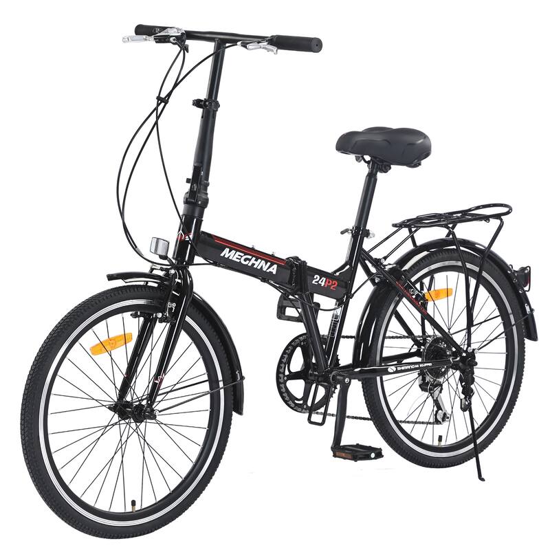 24" Folding City Bike, Shimano 7 Speed Road Cycling Bicycle with Dual V-Brake, Steel Frame for Teens, 16 Years and Up