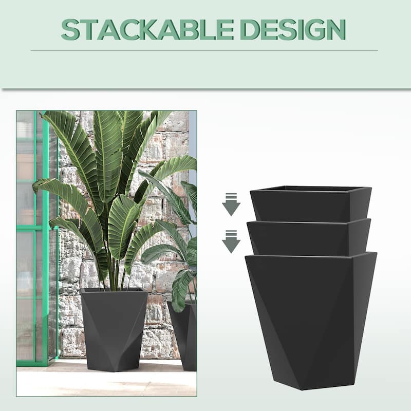 Outsunny 18", 15.25", 11.75" Tall Planters Set of 3, MgO Indoor Outdoor Planters with Drainage Holes, Stackable Flower Pots