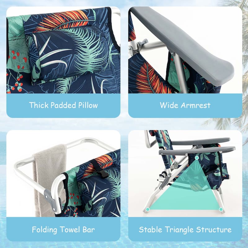 Costway 2-Pack Folding Backpack Beach Chair Table Set 5-Position