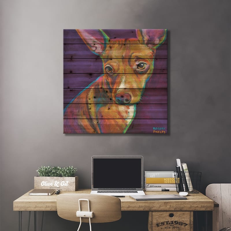 Jack The Chihuahua Print On Wood by Robert Phelps - Multi-Color