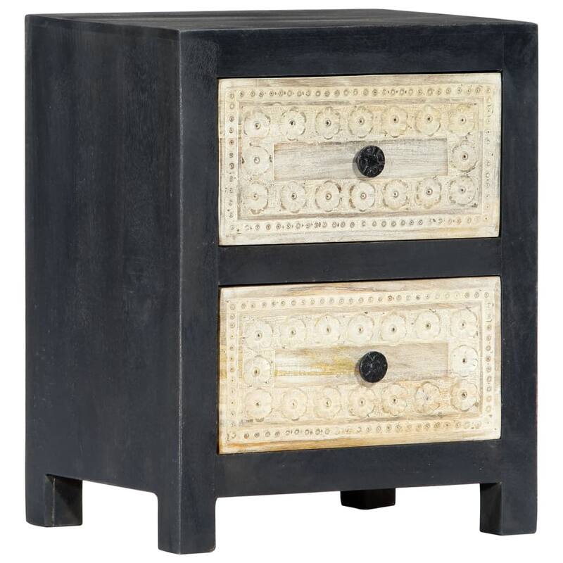 vidaXL Hand Carved Bedside Cabinet Gray 15.7"x11.8"x19.7" Solid Mango Wood