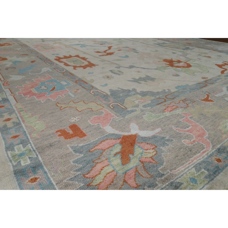 Oushak Indian Large Rug Hand-Knotted Wool Carpet - 11'9" x 15'0" - 11'9" x 15'0" - Grey