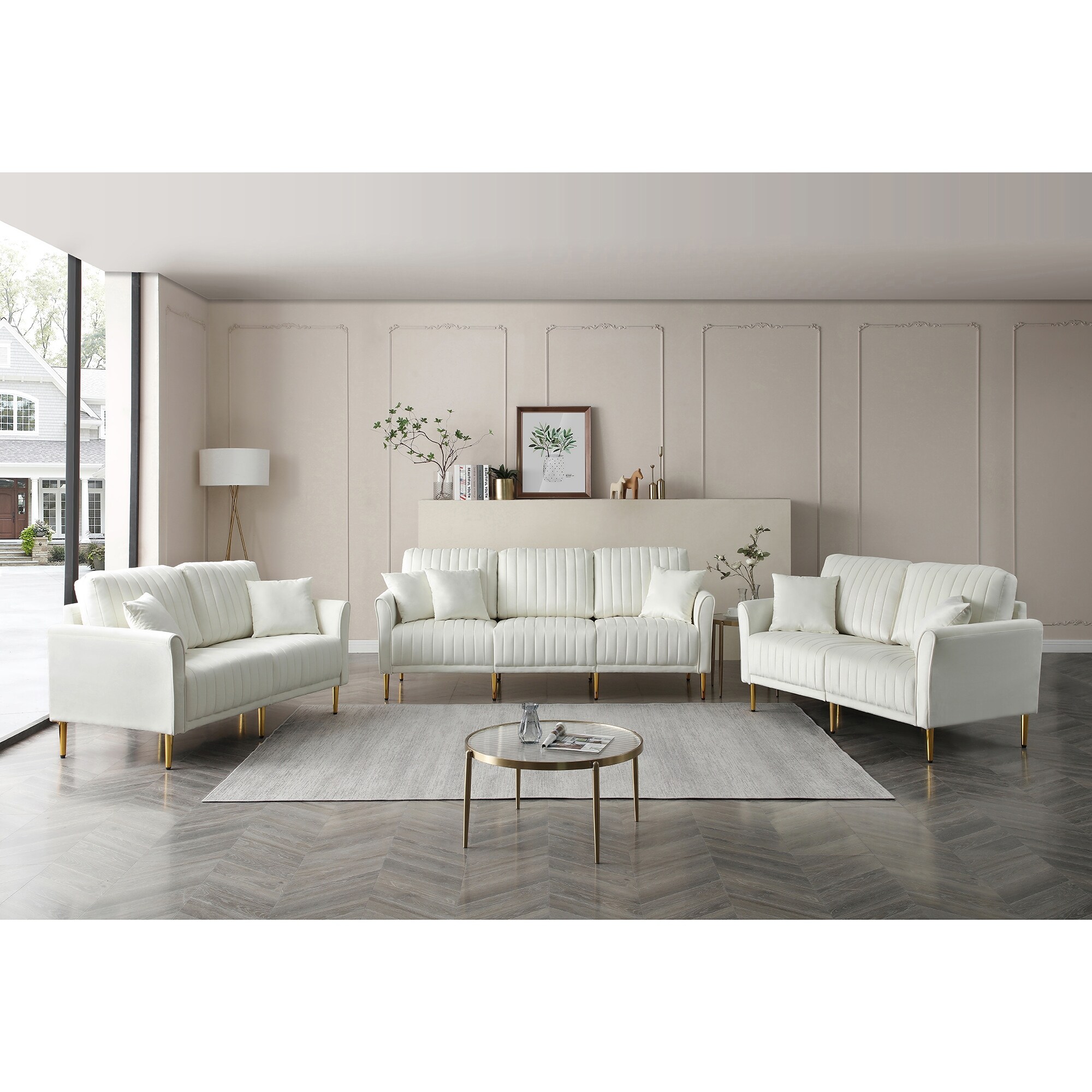3 Piece Velvet Fabric Sofa Couch Set 3 Seater Tufted Sofa Couch
