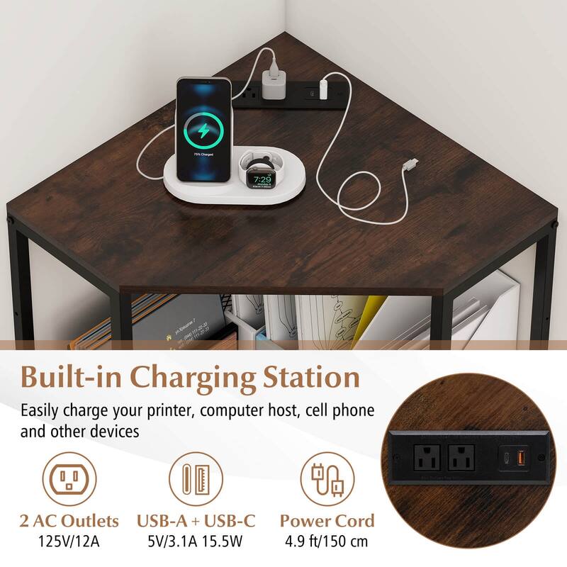 Costway Corner Printer Stand with Charging Station Adjustable Metal - See Details