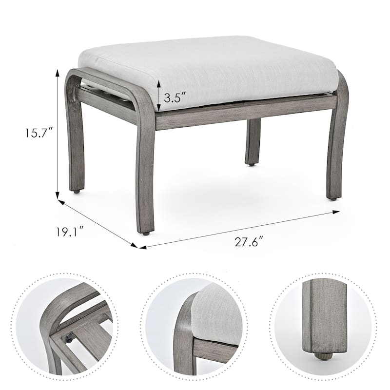 6-Piece Aluminum Patio Conversation Set with Coffee Table,Sofa, Ottoman and Light Gray Cushions